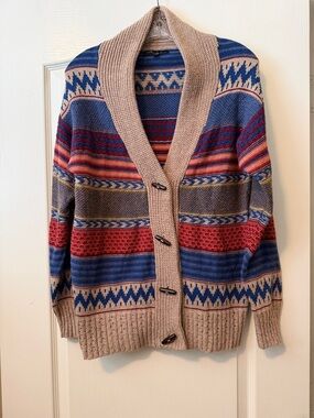 Urban Outfitters Multicolor Shawl Collar Cardigan - Blue, Red & Tan